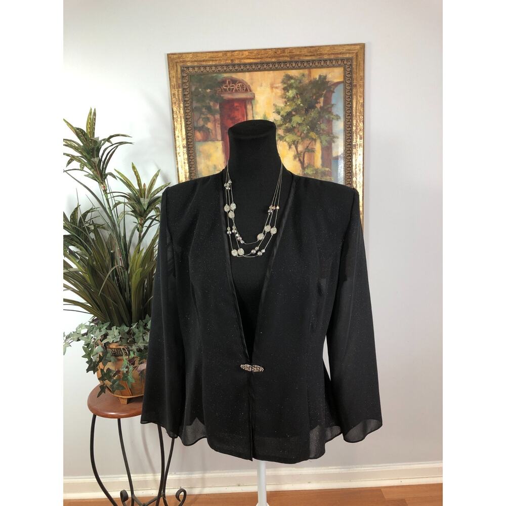 R&M Richards by Karen Kwong Blazer Jacket Women's Size 12P Black Boho Beaded